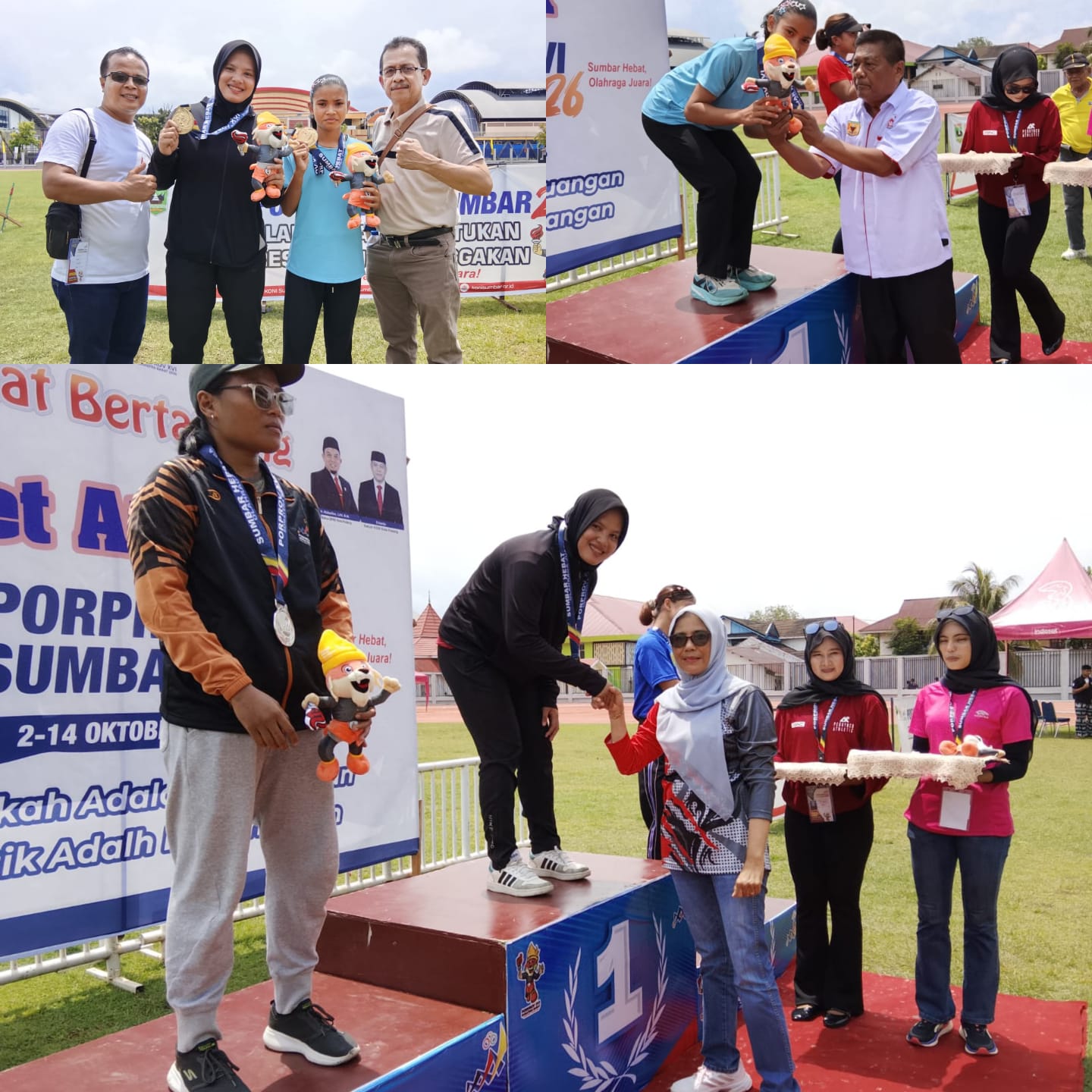 Official, Pelatih, Wakil Ketua DPRD dan Wakil Ketua KONI Tanahdatar foto bersama atlet peraih medali emas dari Cabor atletik. (chandra antoni)